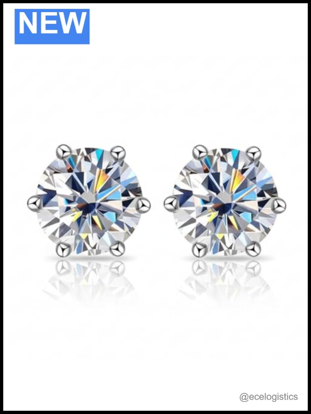 6-Prong Moissanite Stud Earrings 14K Gold Plated 925 Sterling Silver